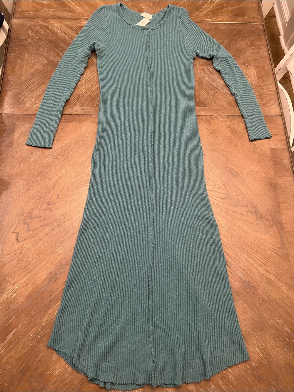 Anthropologie Teal Ribbed Maxi Dress fitted Bodycon